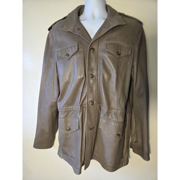 Eddie Bauer Mens L Sheepskin Leather Field Jacket Style Coat 4 Utility Pockets - Picture 1 of 16